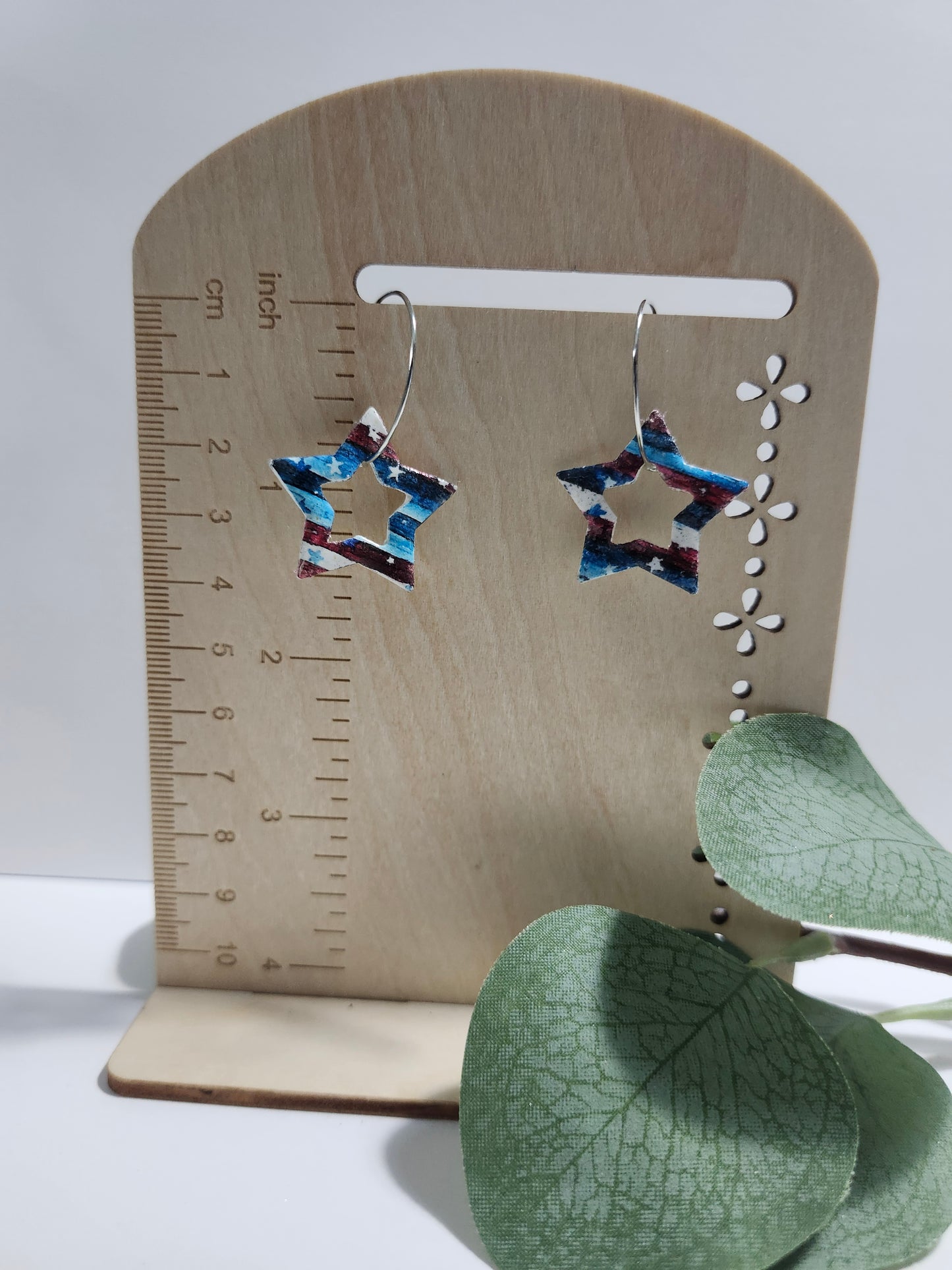 Star Shape with American Flag Print on a Hoop Earring