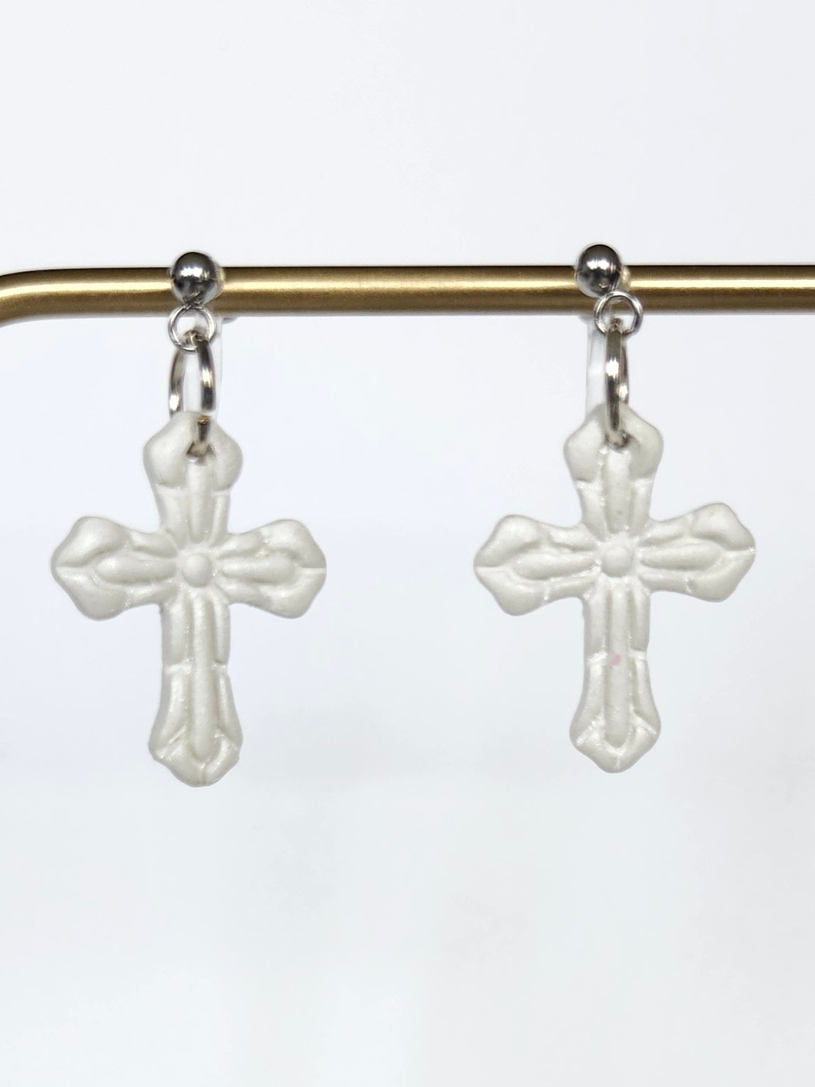 White Cross Silicone Clip on Earring
