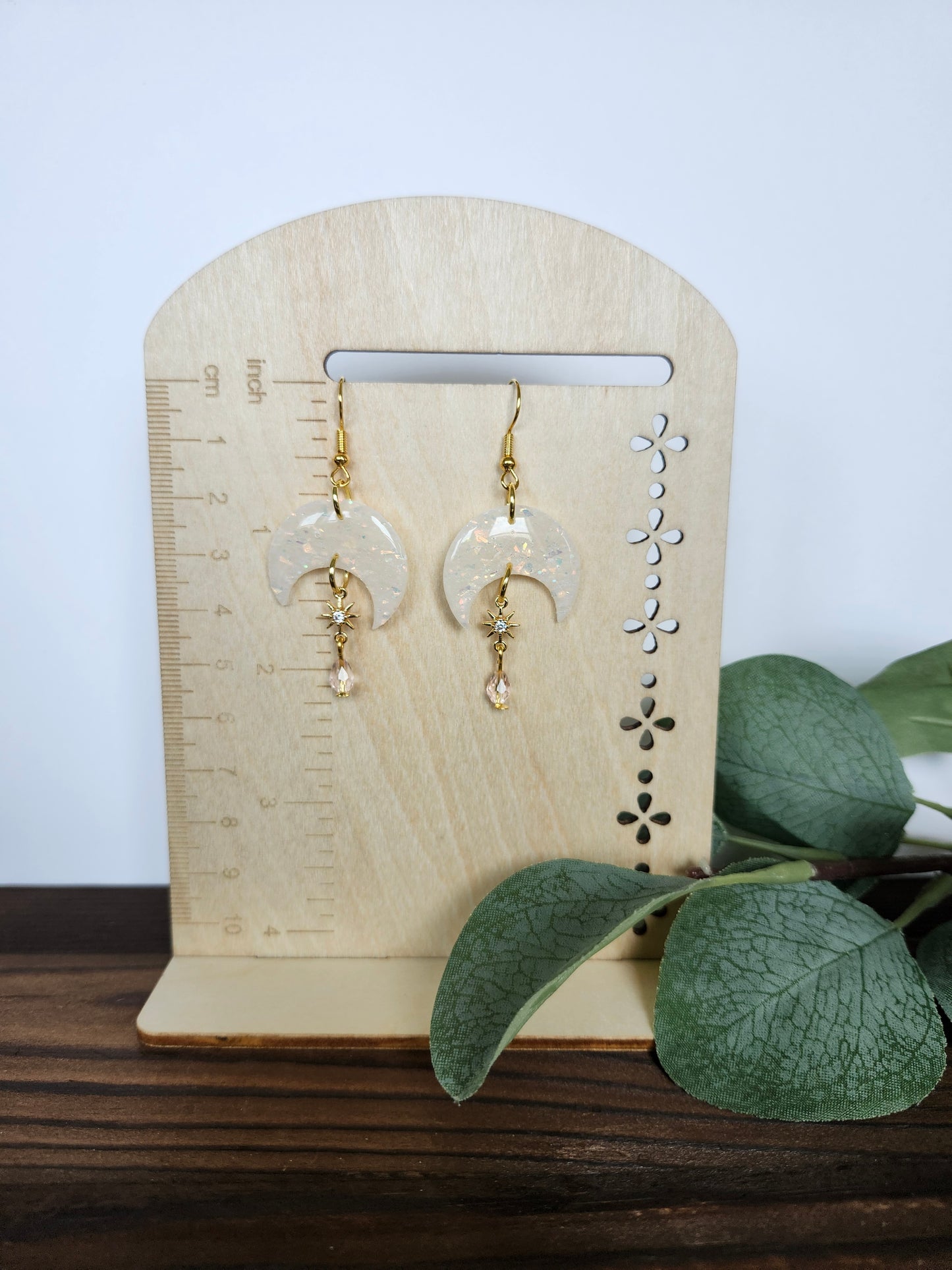 Opal Moon with a Star Charm Earring