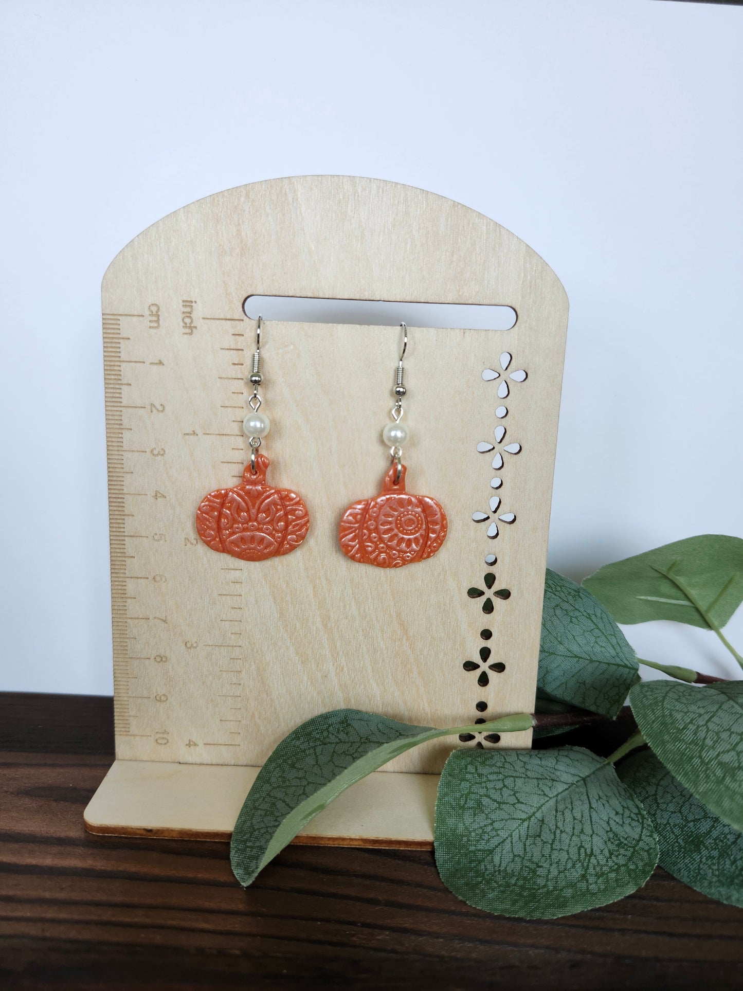 Orange Pumpkin with Embossed Boho Pattern Earring