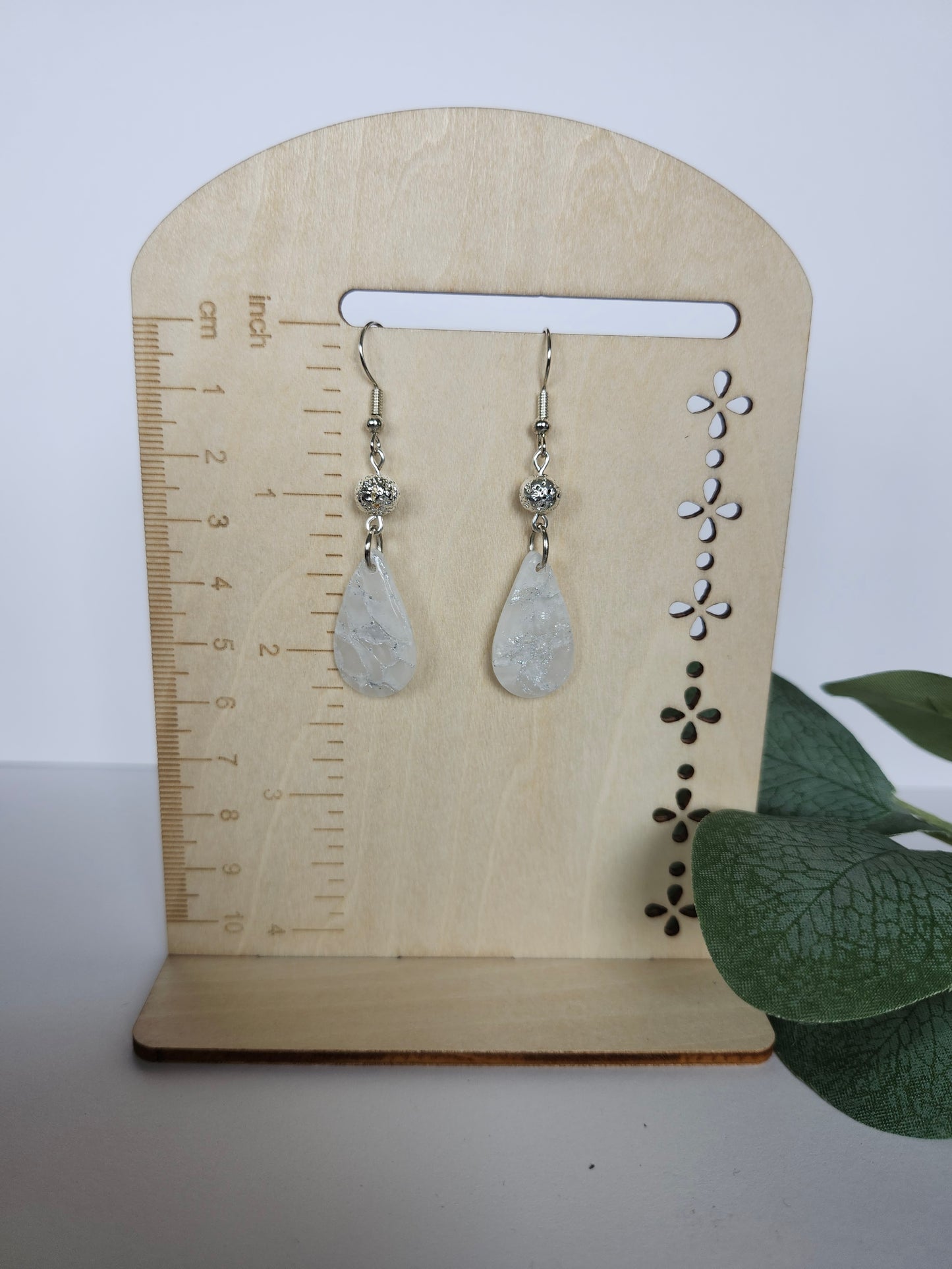 Small White Translucent Marble Teardrop Earring