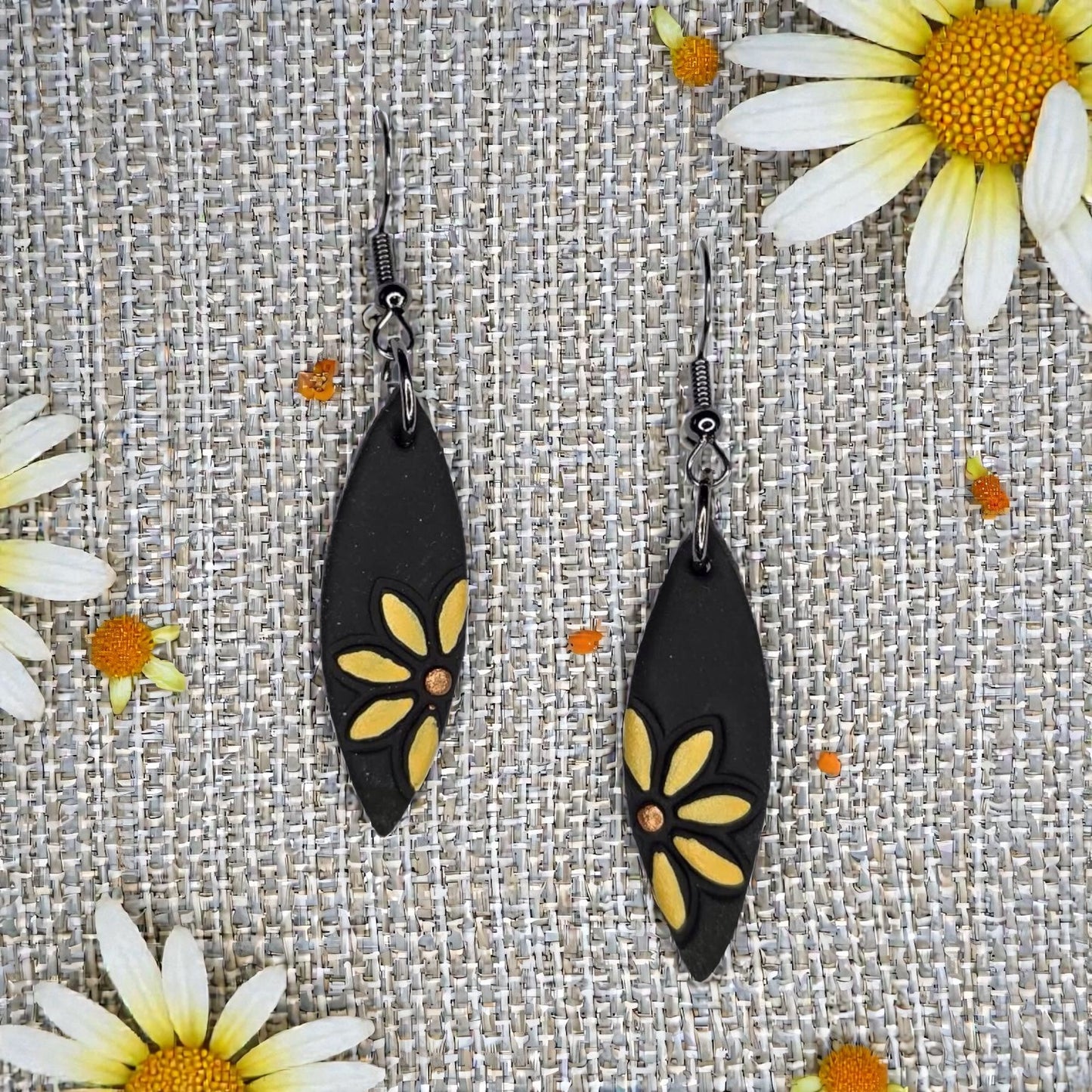 Delicate Hand Painted Daisy Earrings