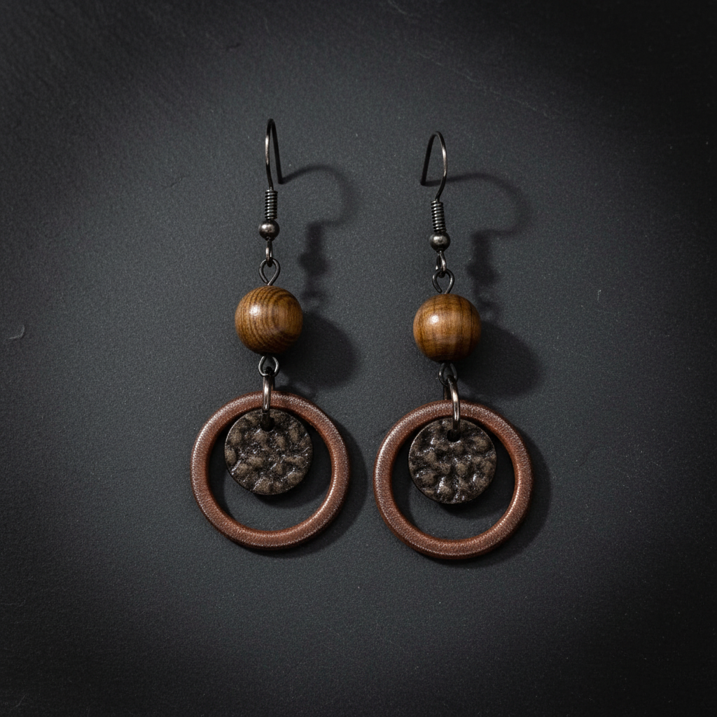 Faux Wood Earrings with Real wooden Beads