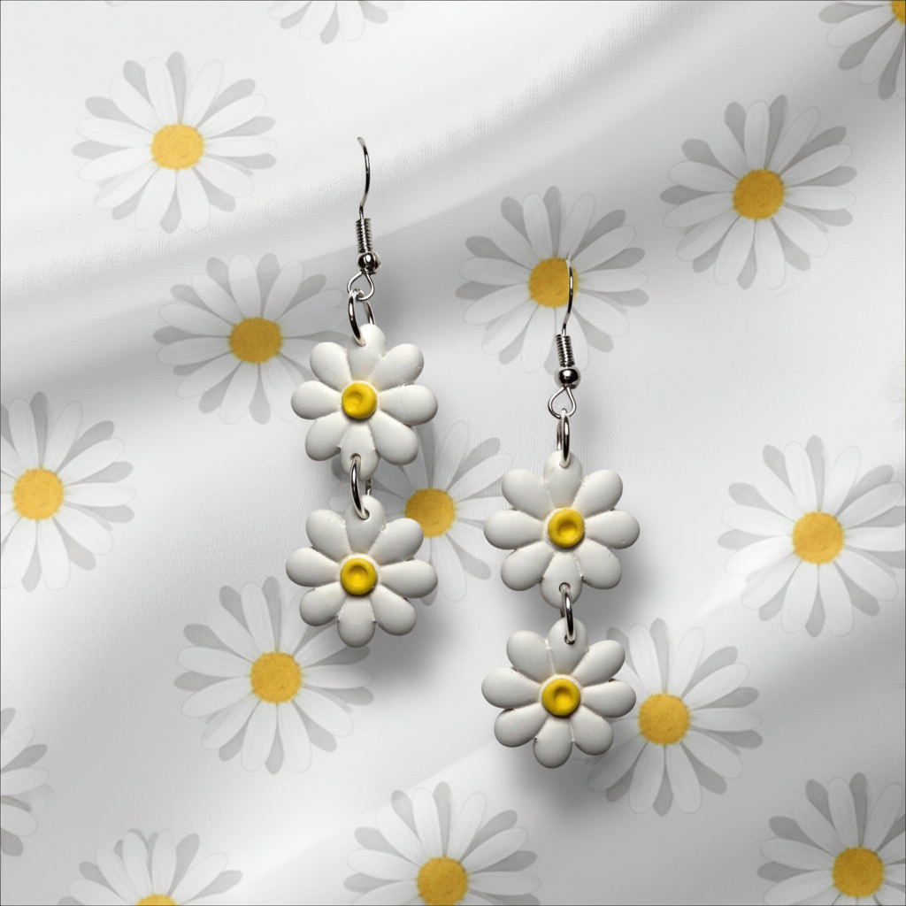 Tiered White Daisy Earrings