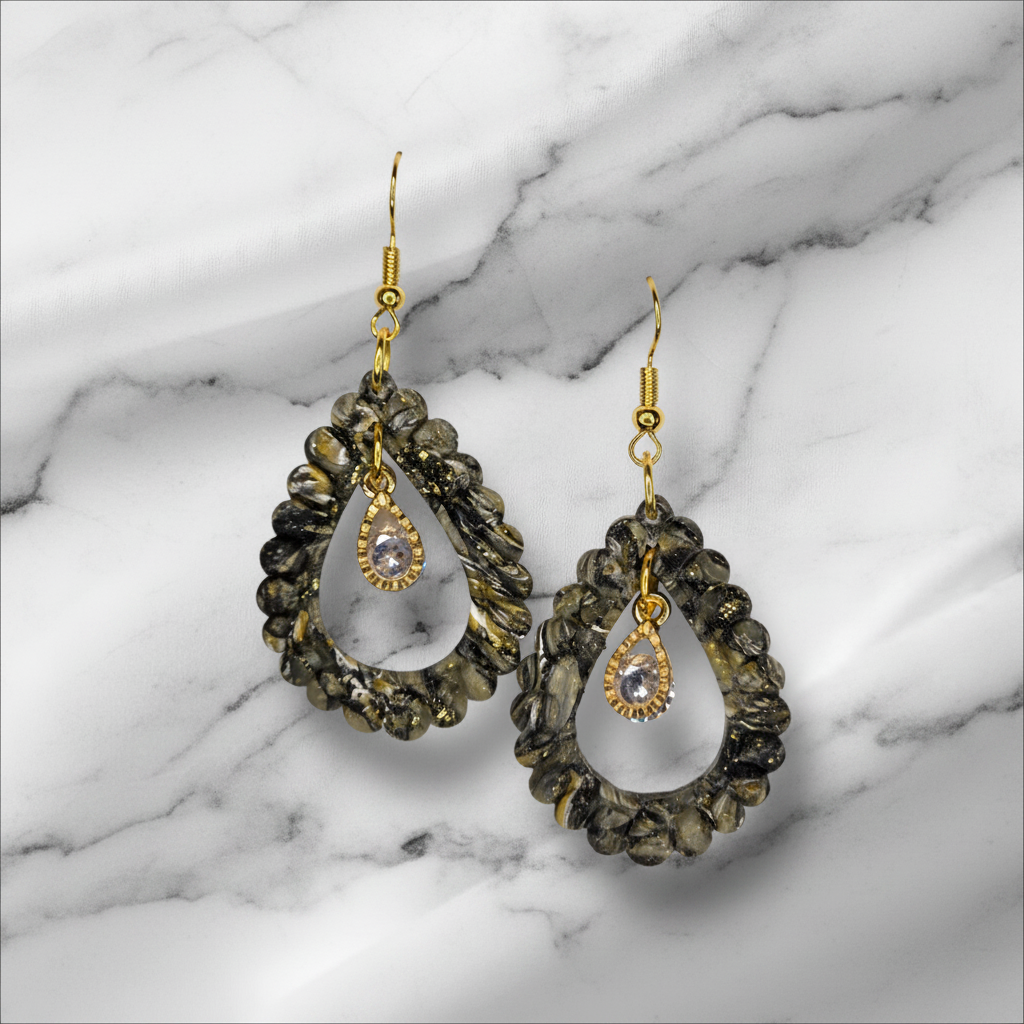 Faux Marble Earrings with Jewled Dangle
