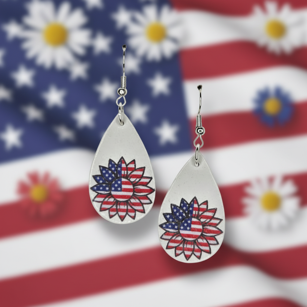 Patriotic Daisy Teardrop Earrings