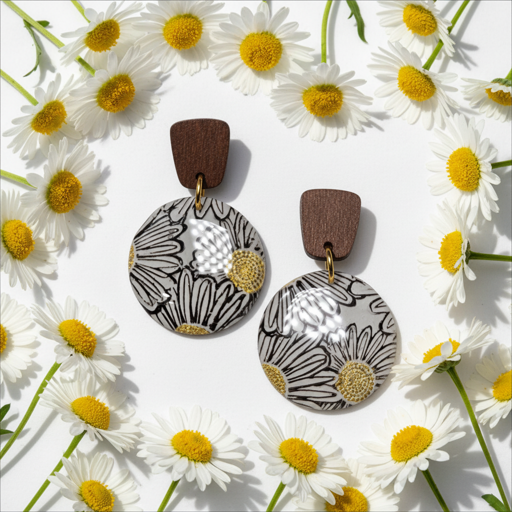 Neutral Daisy with Gold Accent and Wood Stud