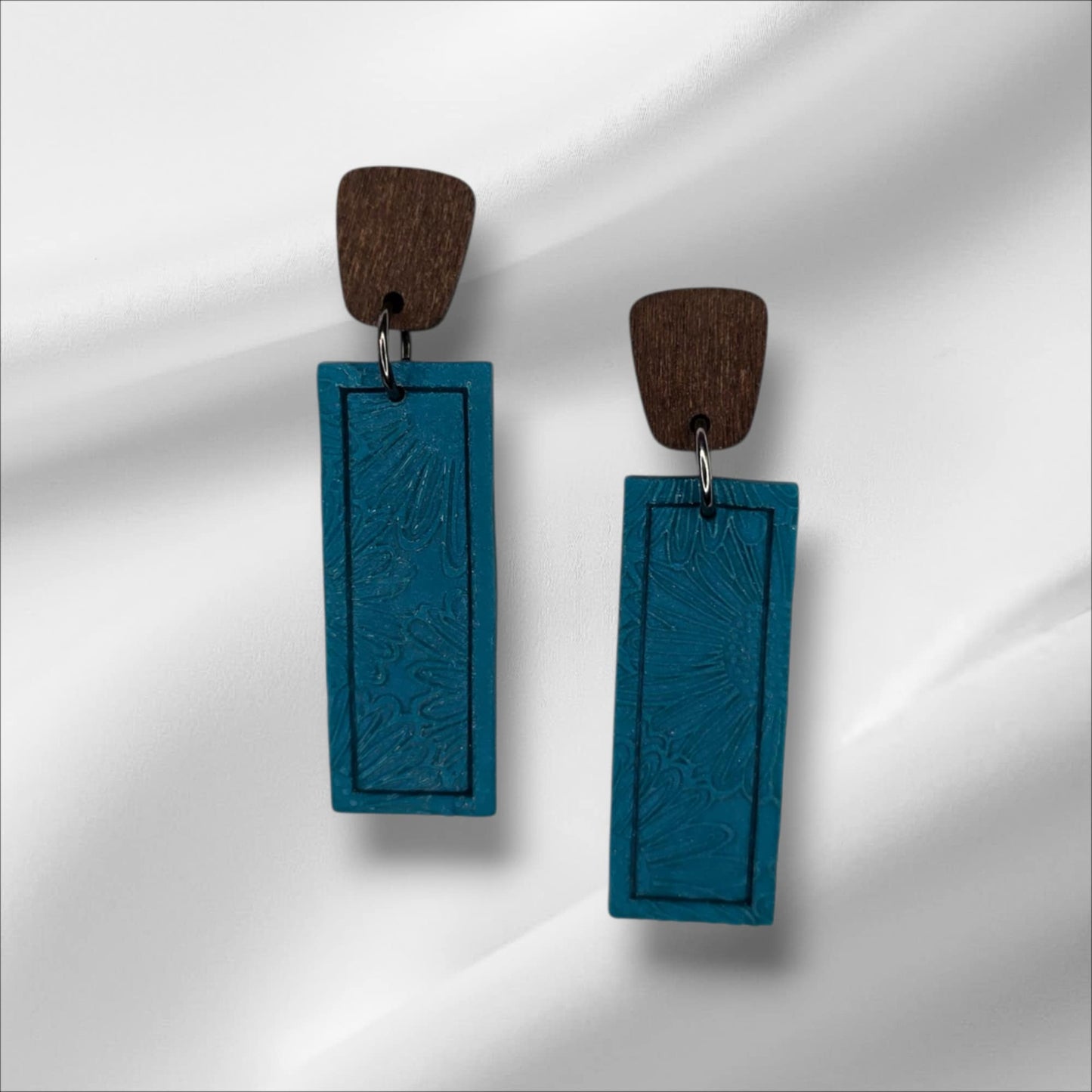 Delicate Flower Embossed Earring with Wooden Accent