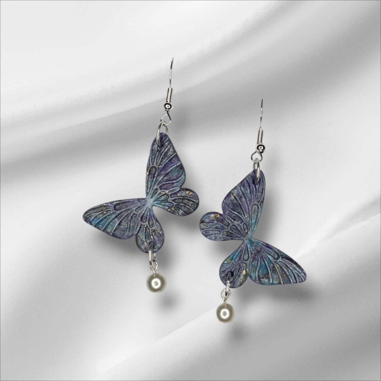Multicolor Butterfly with a Pearl Accent Earring