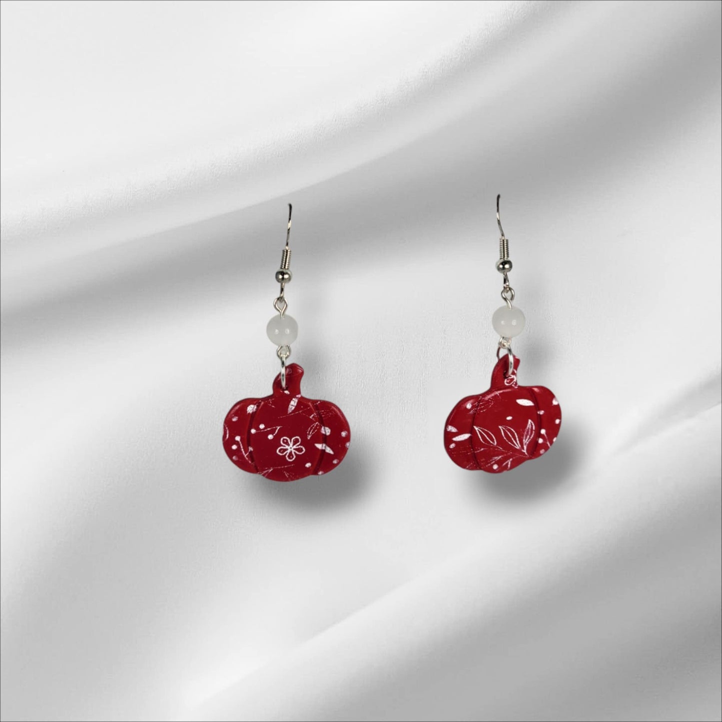 Red Pumpkin with White Floral Ascent Earring