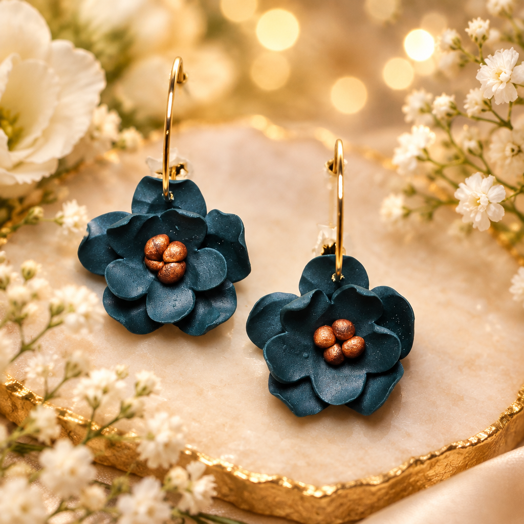Deep blue green flowers on a hoop
