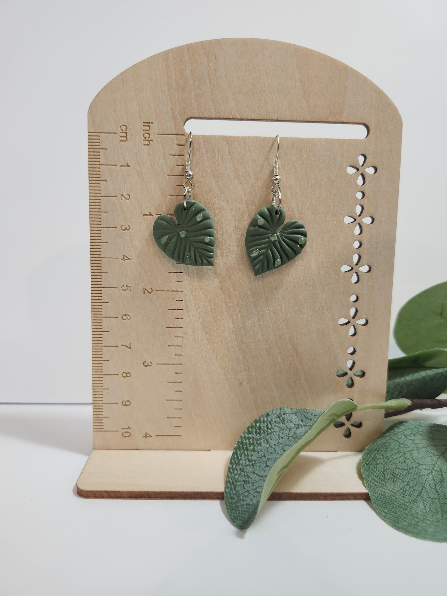 Sage Green Leaf with "Water" Drip Earrings