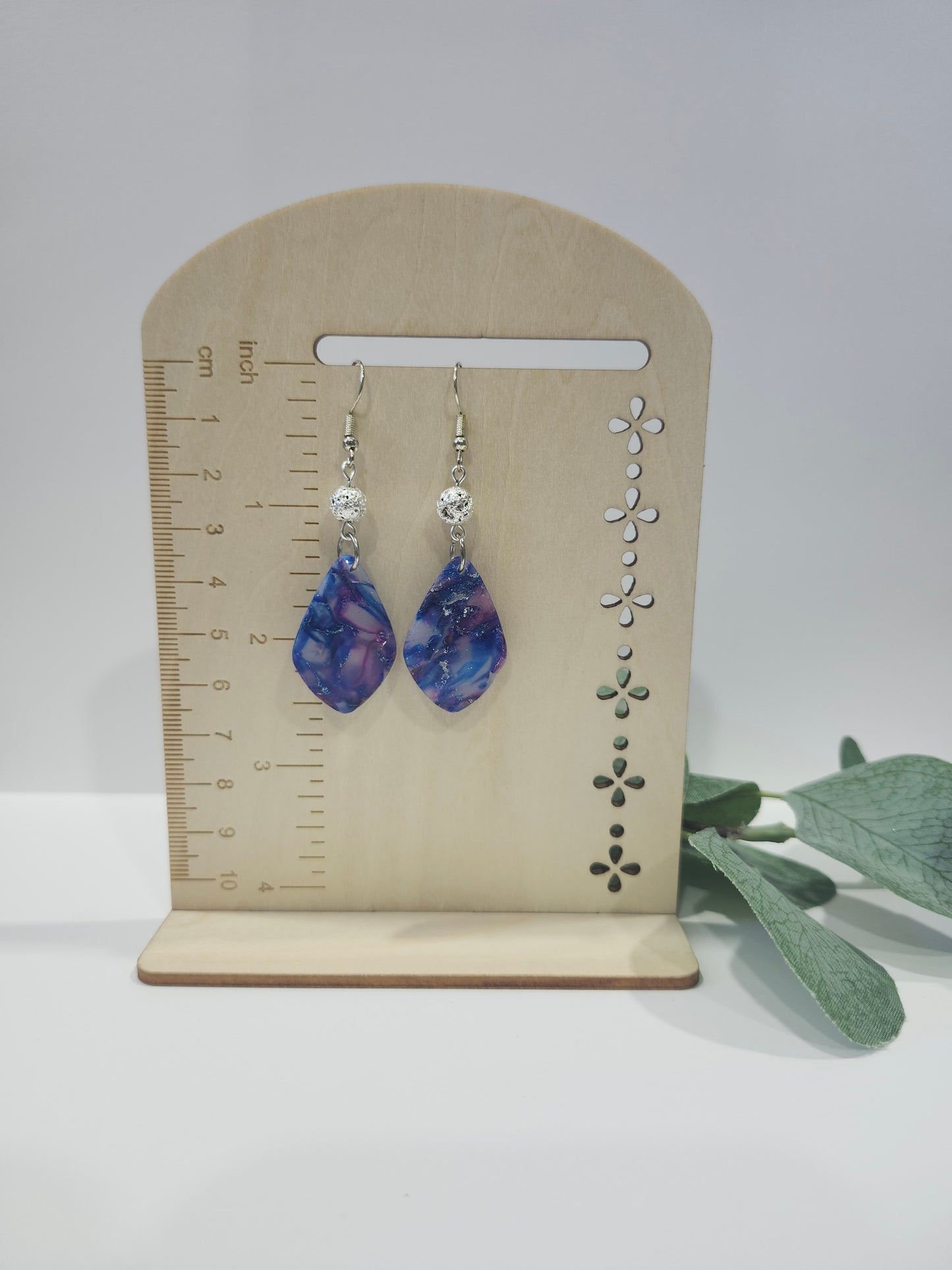 Silver Coated lava Bead with Teardrop in Pink, Blue and Purple Earrings