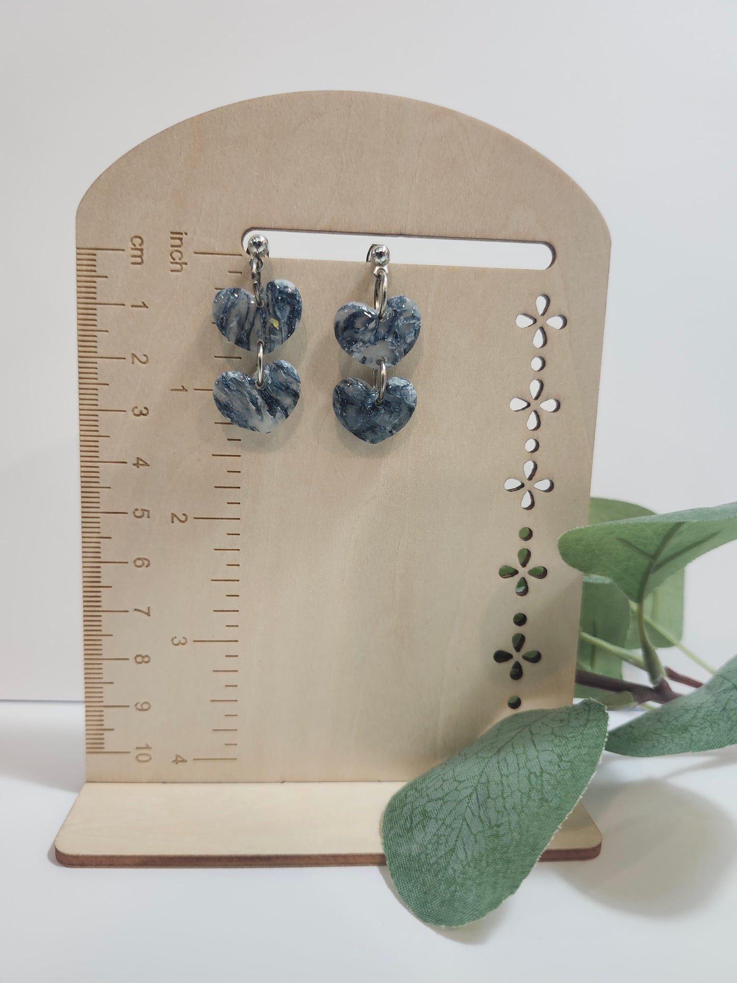 Tiered Blue And White Heart Earrings