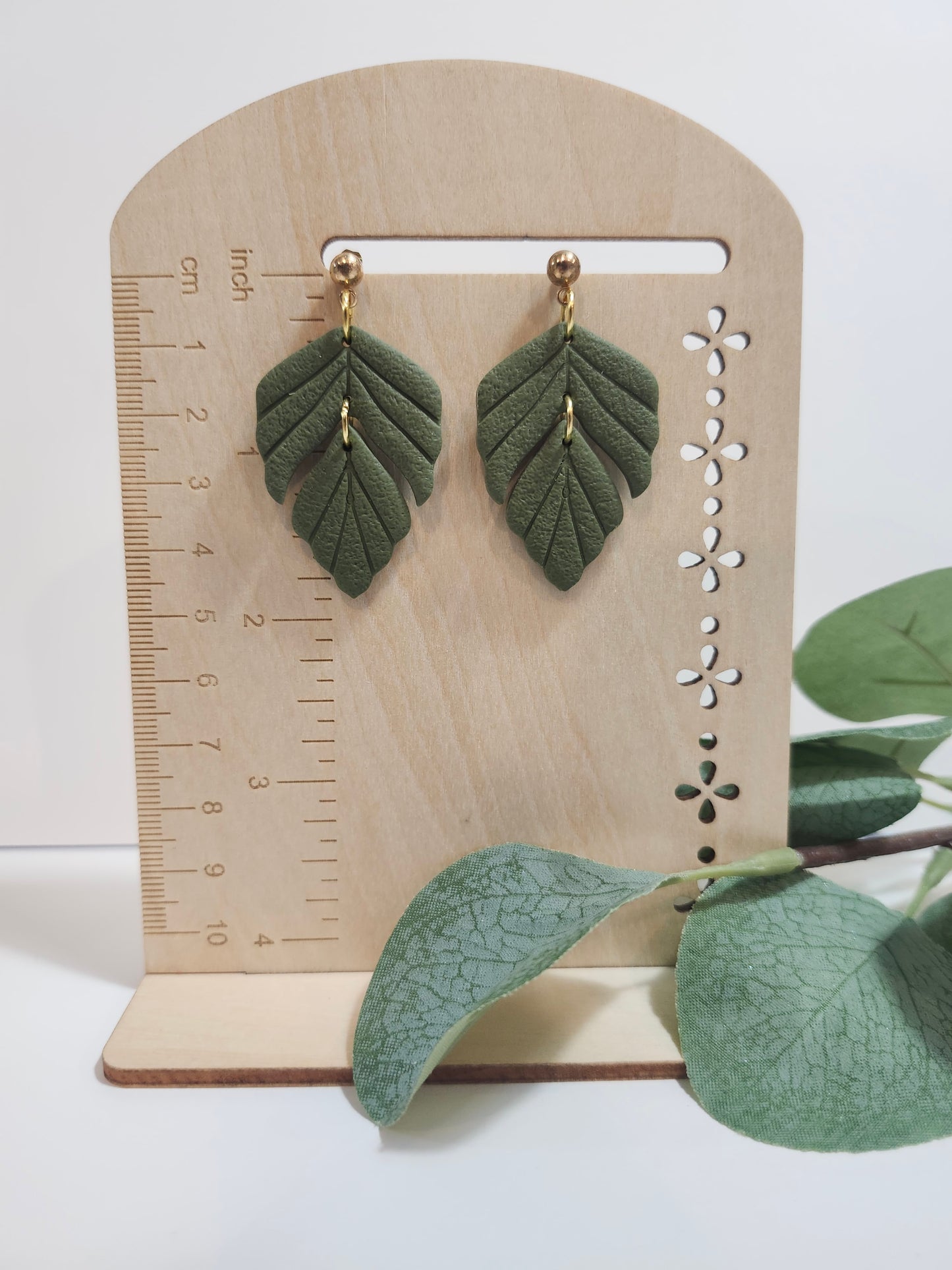 Tiered Leaf Sage Green Earrings