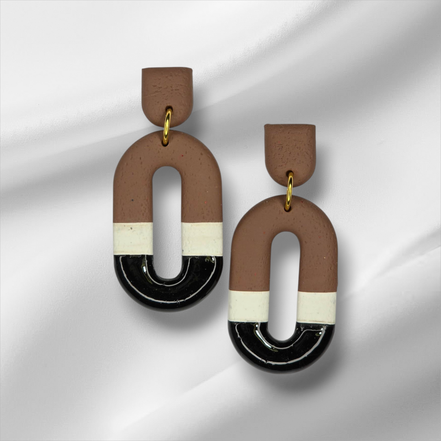 Brown, White and Black Earrings