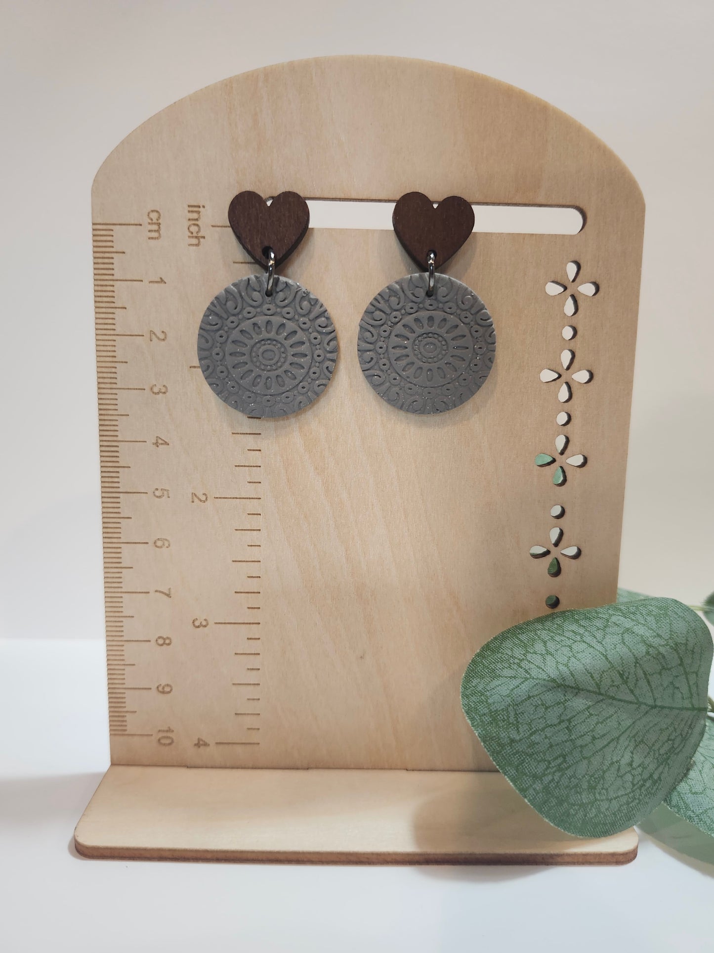 Gray Boho Design with a Wood Heart Stud