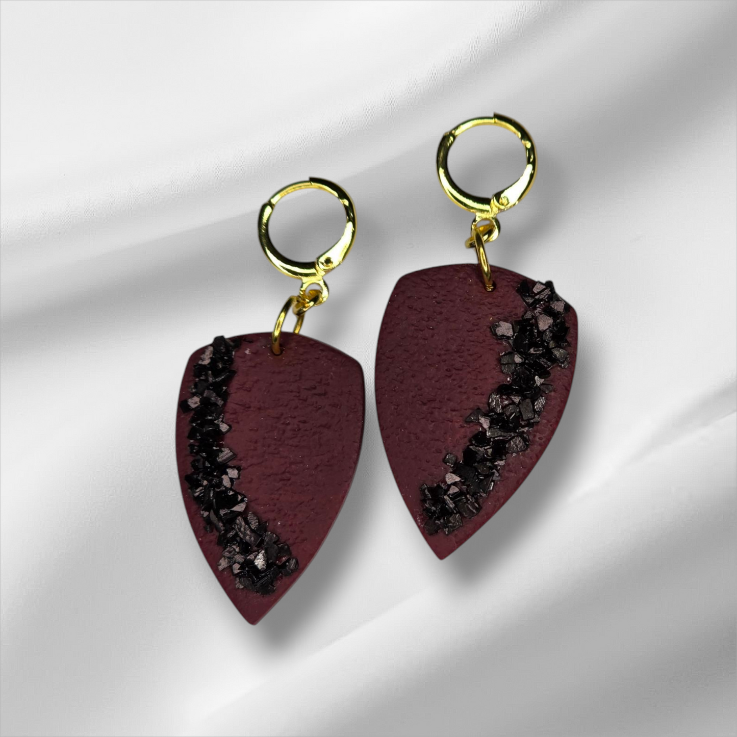 Blue Green or Burgundy Glass Glitter Earrings