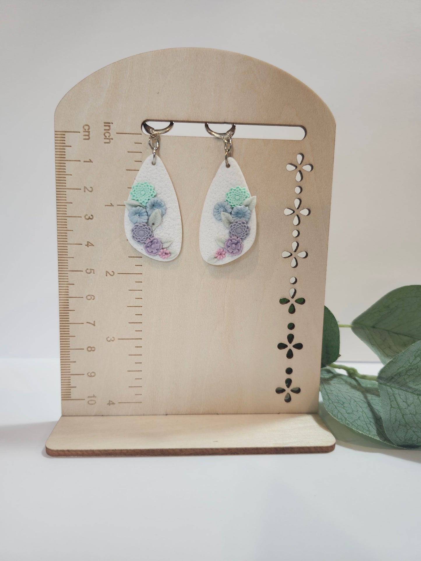 White With Flowers Earrings