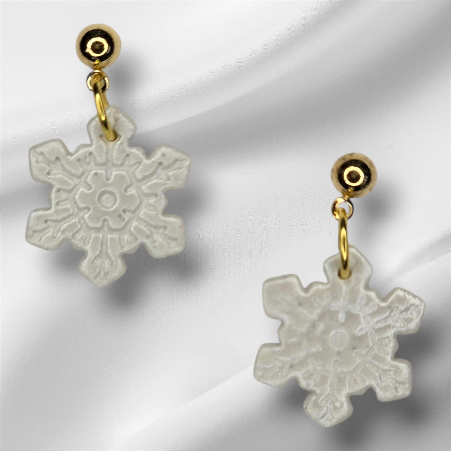 Small Snowflake with Gold Ball Stud Earrings
