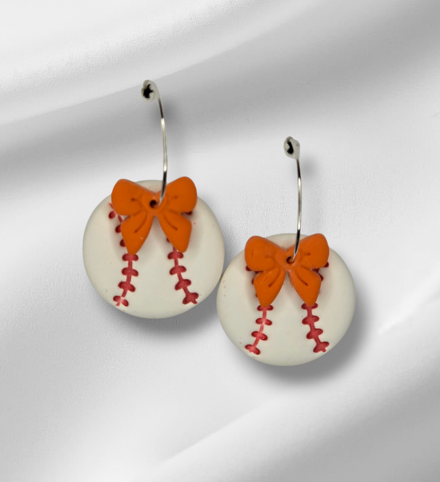 Baseball Hoop Earrings with Bow