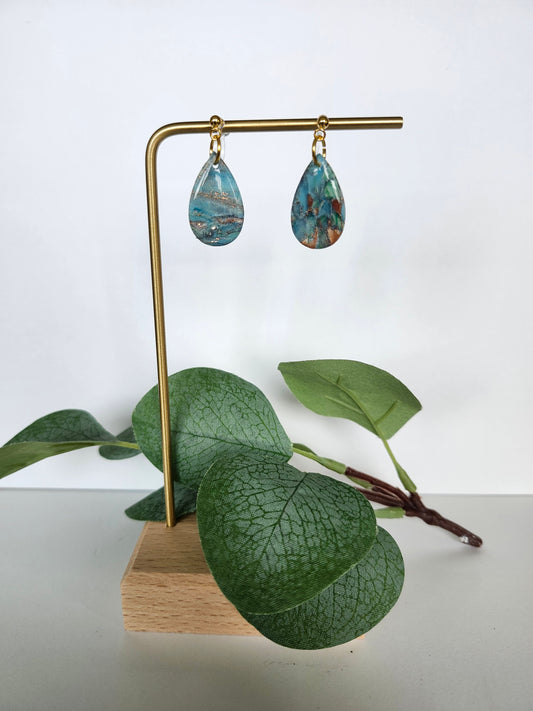 Blue Marble with Gold Flake Silicone Clip on Earring