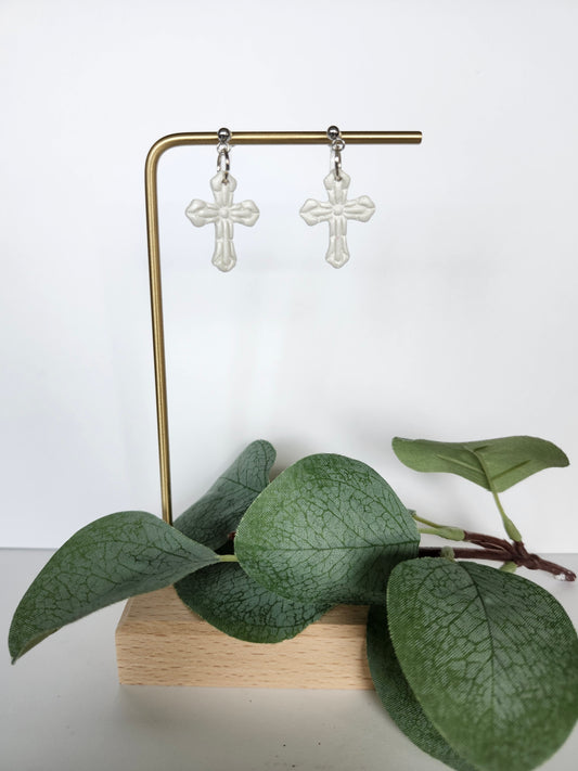 White Cross Silicone Clip on Earring