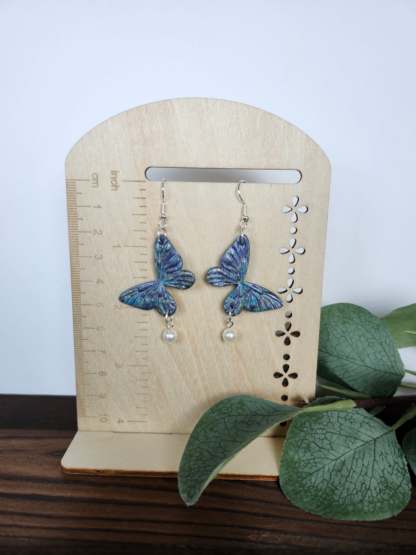 Multicolor Butterfly with a Pearl Accent Earring