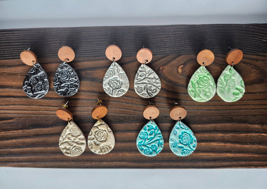 Teardrop Earring with Floral Tooling