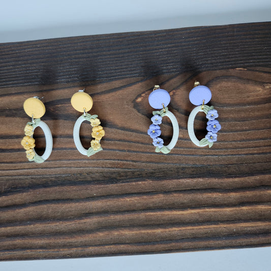 Delicate Flowers on a White Oval Earring
