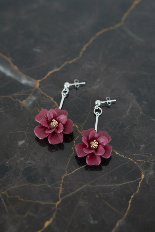 Maroon Flower Earring