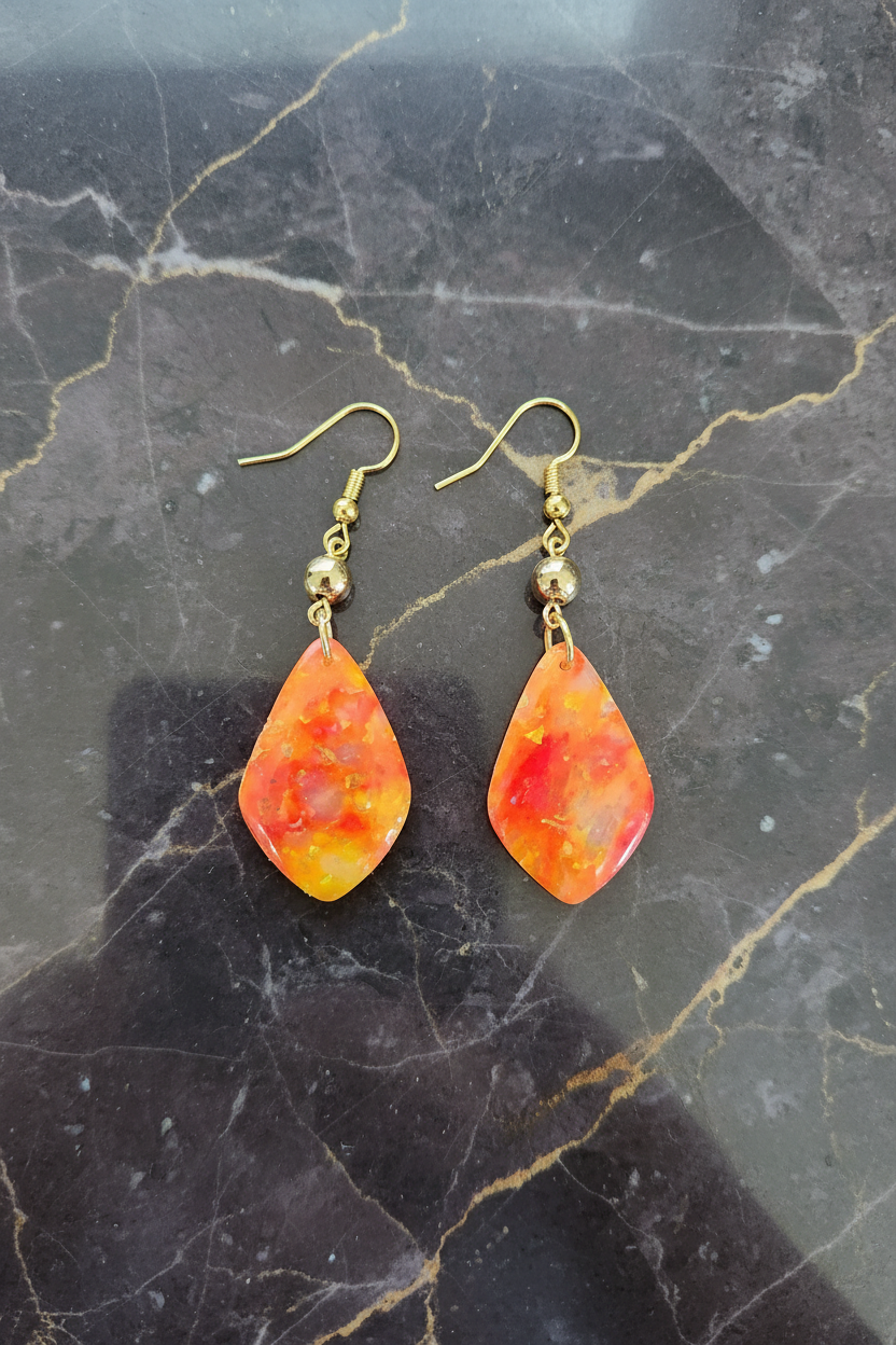 Fire Opal Diamond Shaped Earring