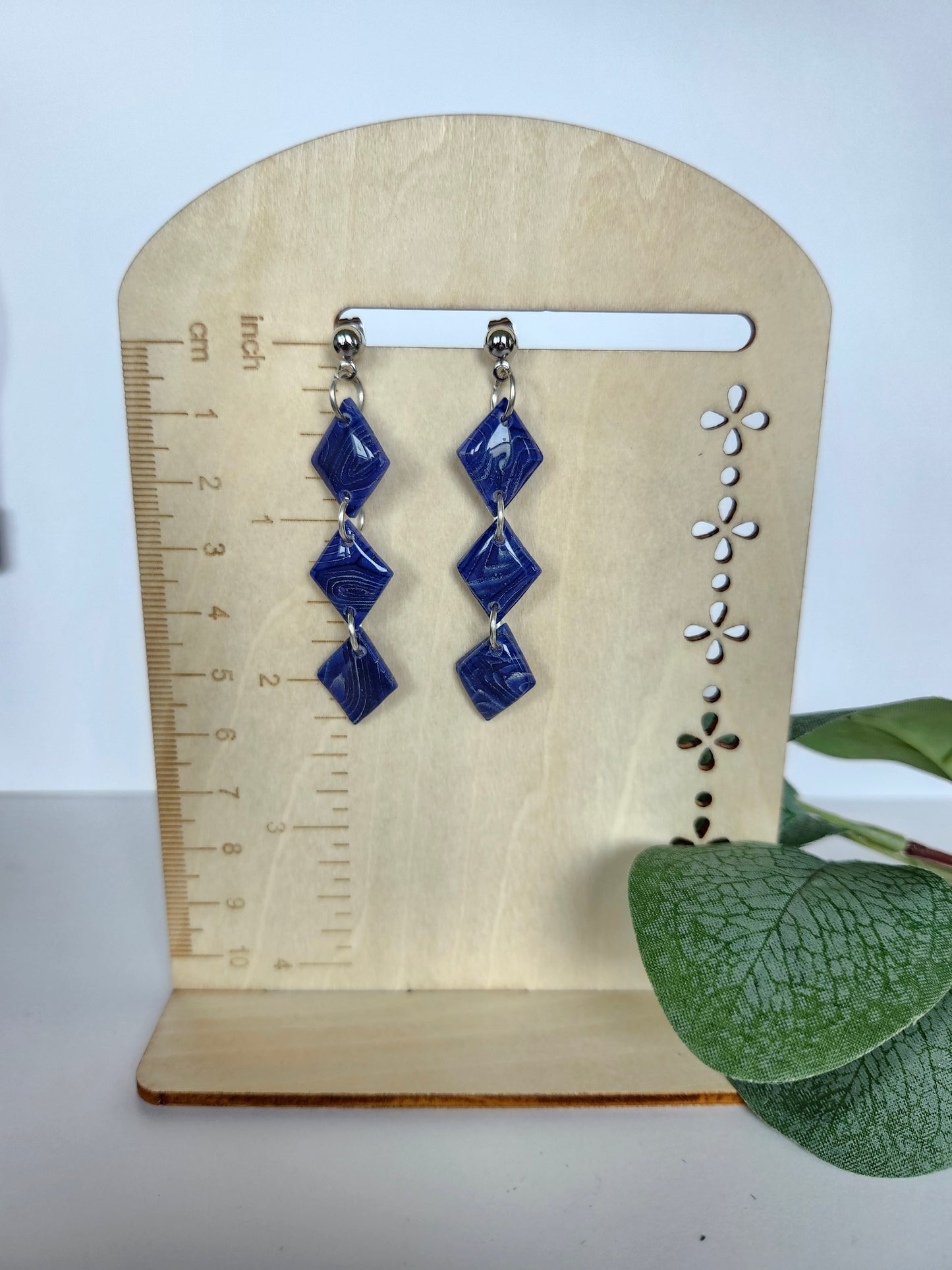 3 Tier Blue Diamond Shaped Dangle Earring