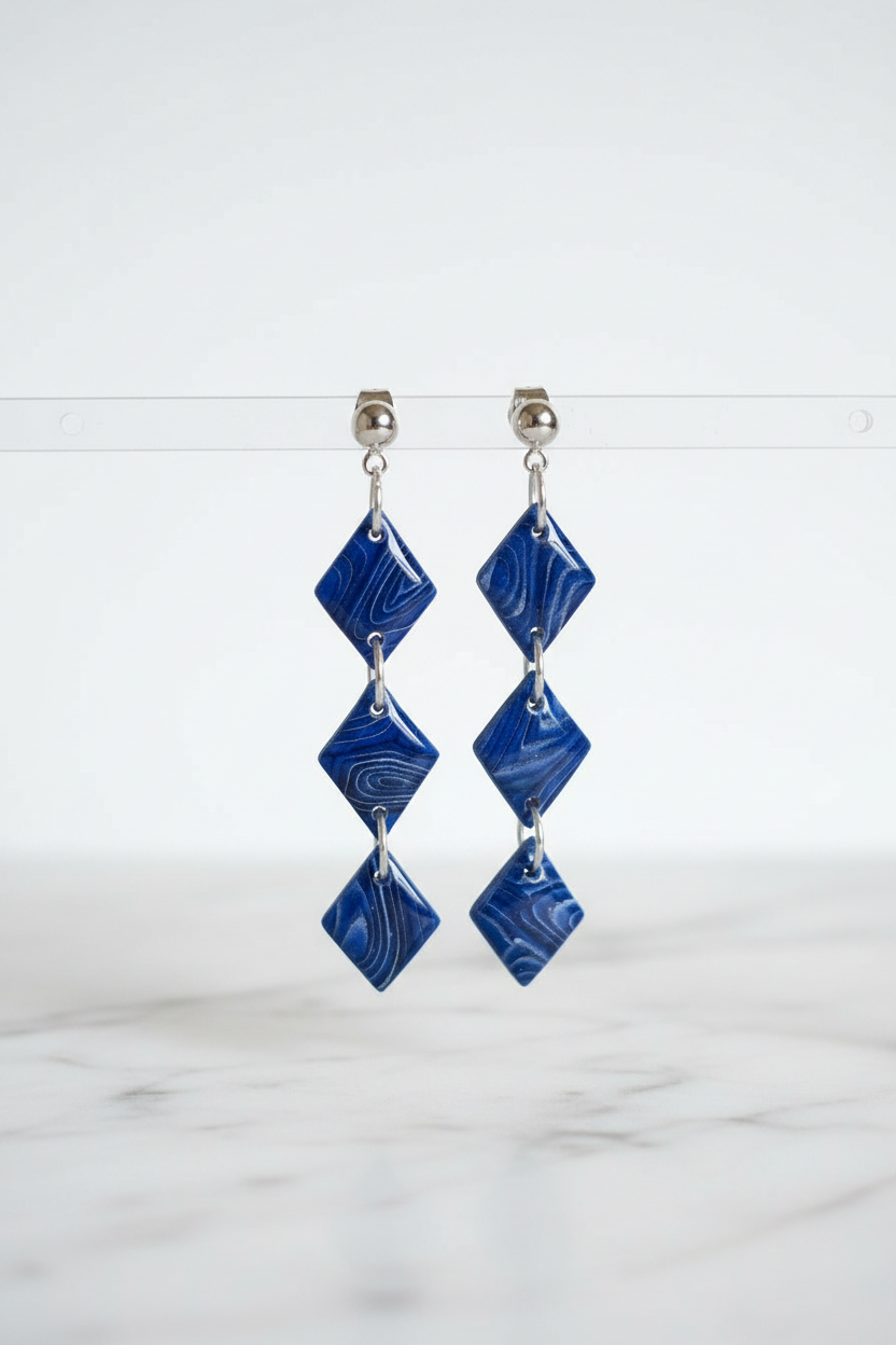 Tier Blue Diamond Shaped Dangle Earring