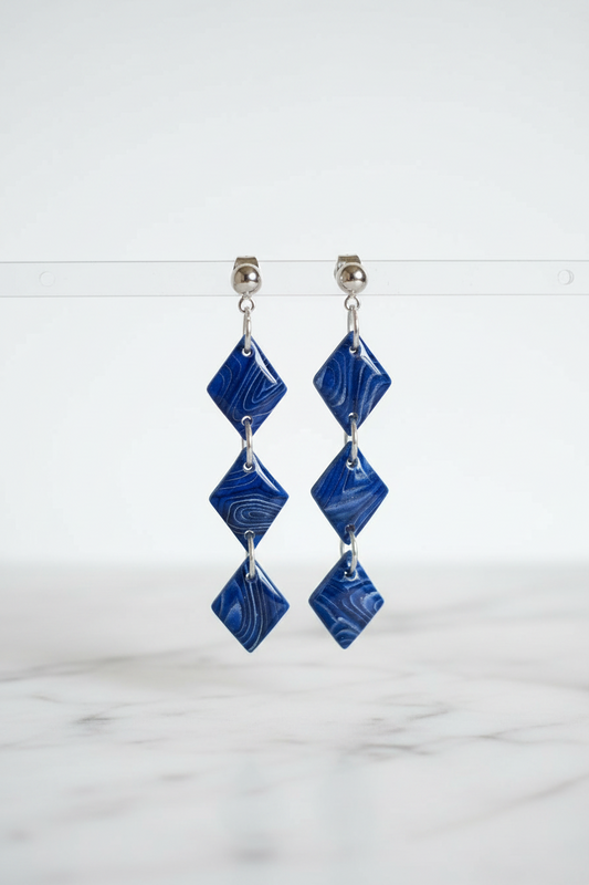 Tier Blue Diamond Shaped Dangle Earring