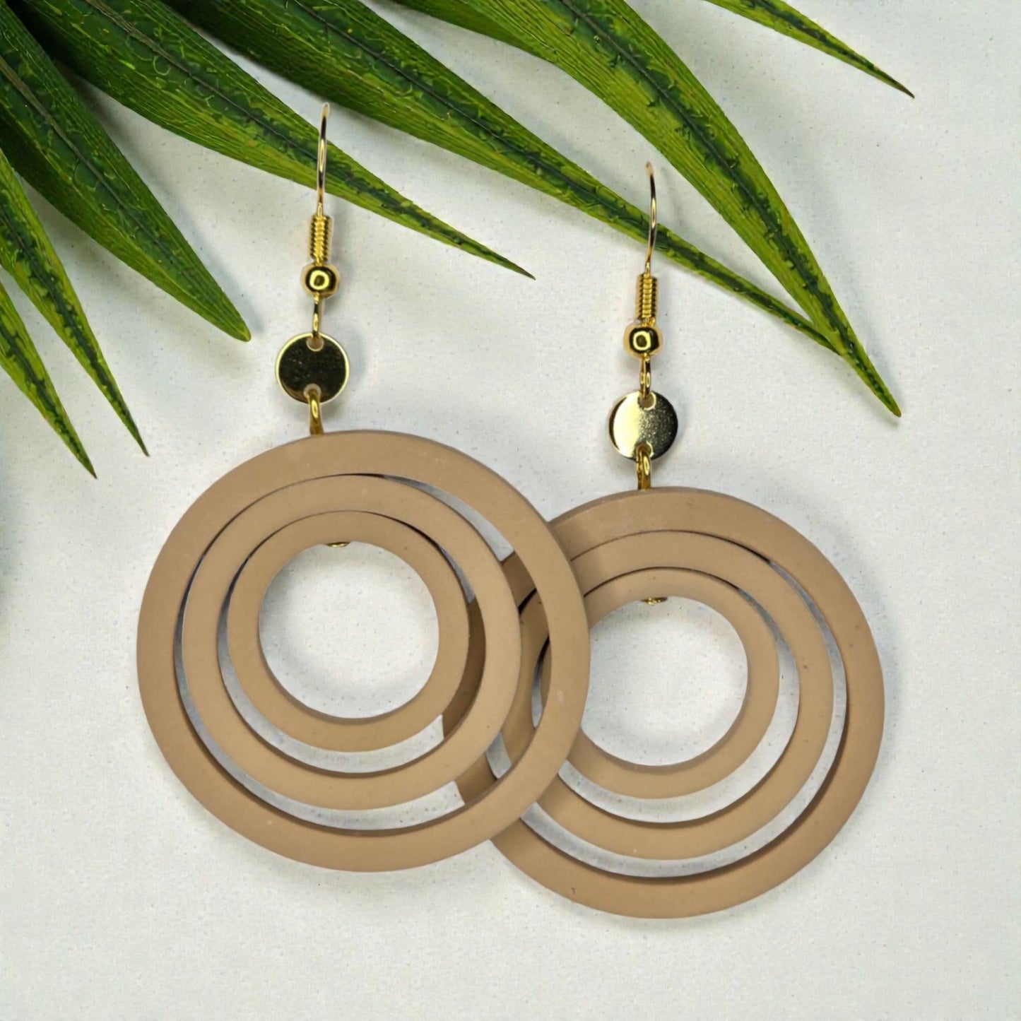Tiered Tan Cirlce Earrings