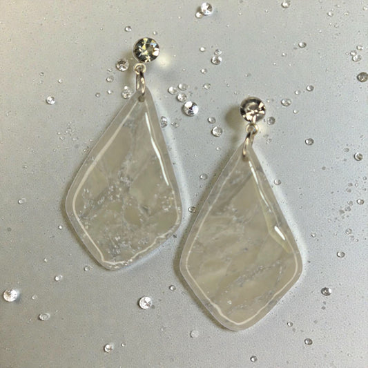 White with silver Leaf Rinestone Stud Earrings