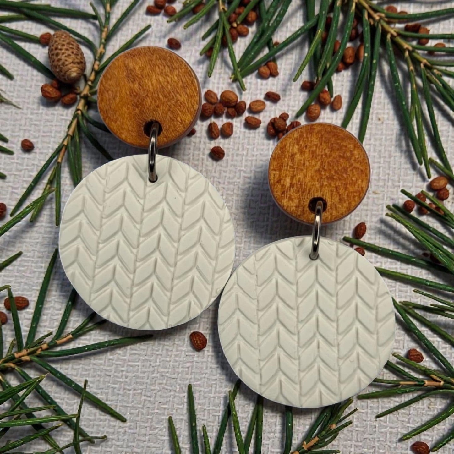 Sweater Knit Dangle with Wooden Stud