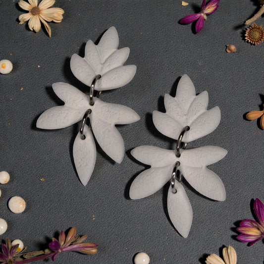 Soft Grey Tiered Leaf Earrings