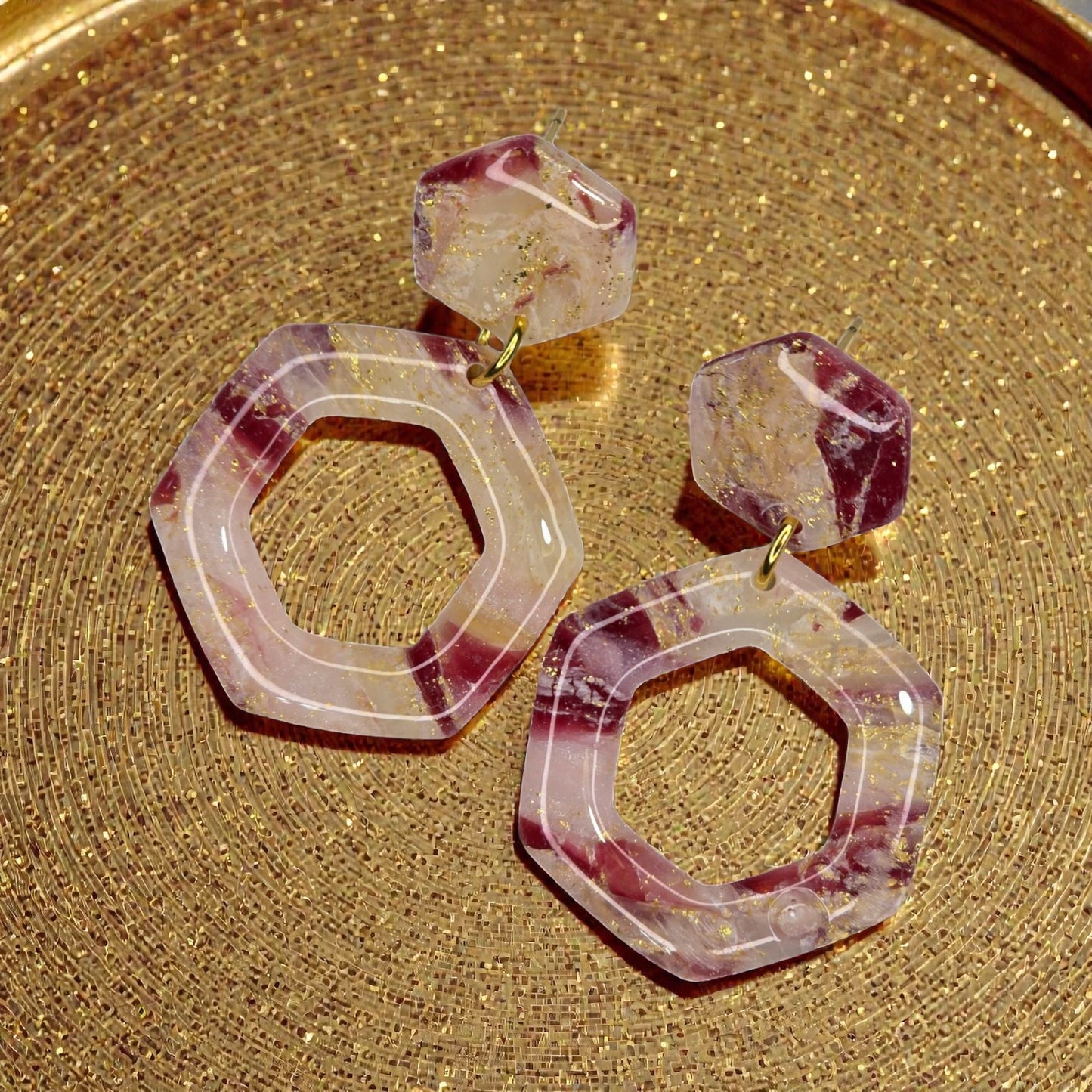 UV Resin Coated Cream and Red Earrings