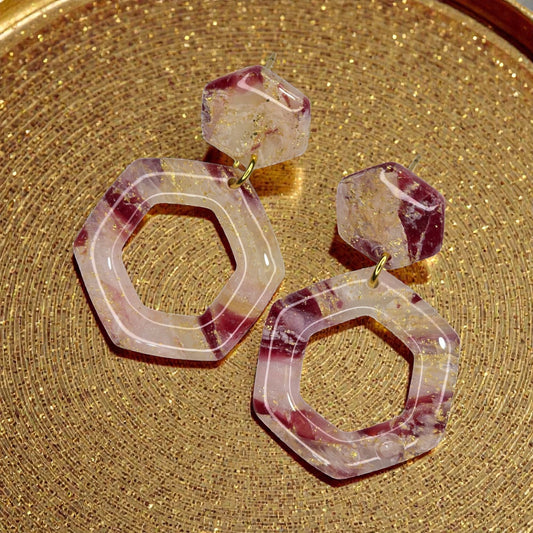 UV Resin Coated Cream and Red Earrings