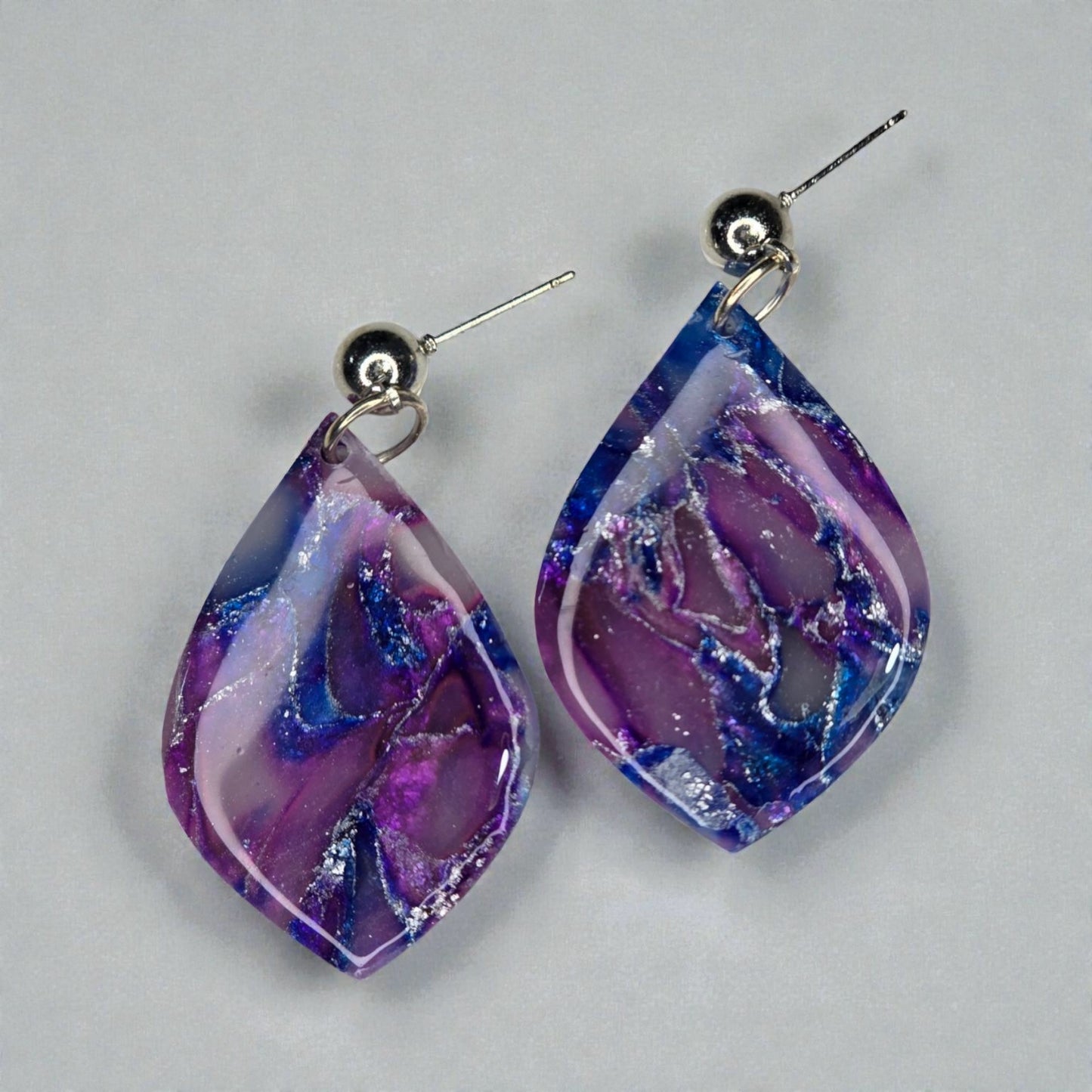 Teardrop With Pink, Blue and Purple Earrings