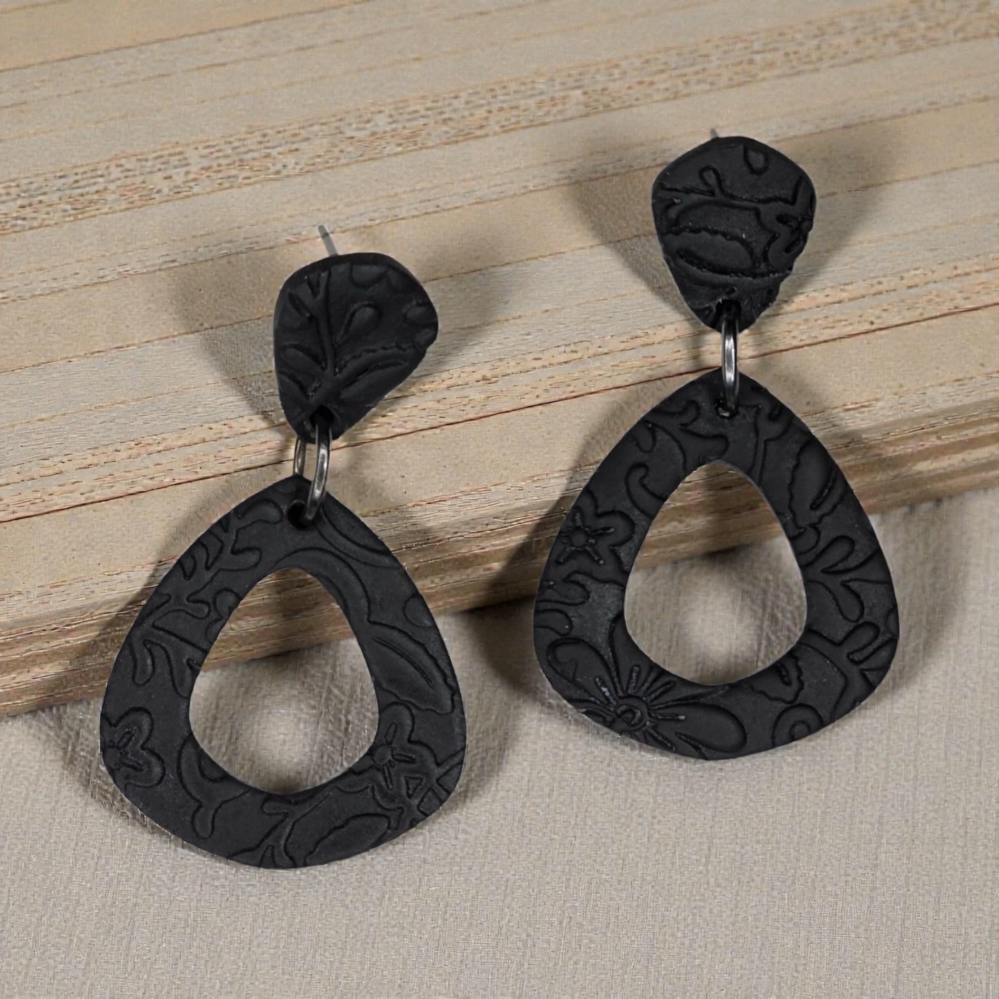 Textured Black Earrings