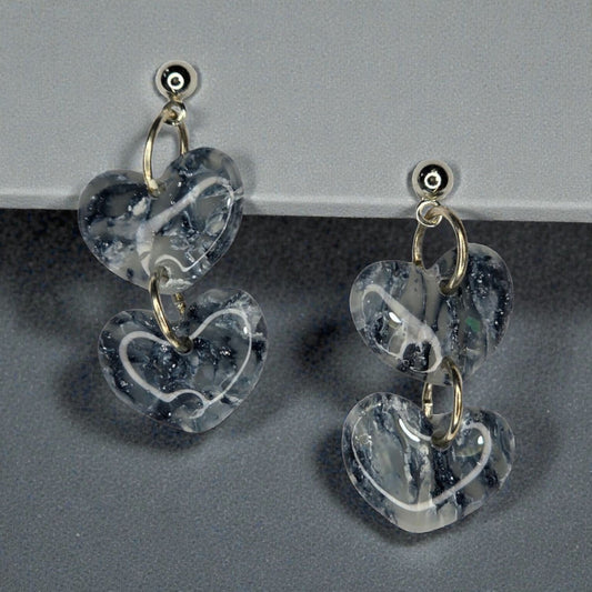 Tiered Blue And White Heart Earrings