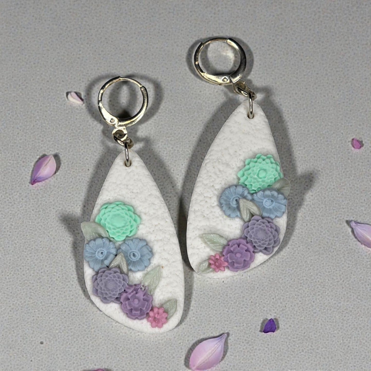 White With Flowers Earrings