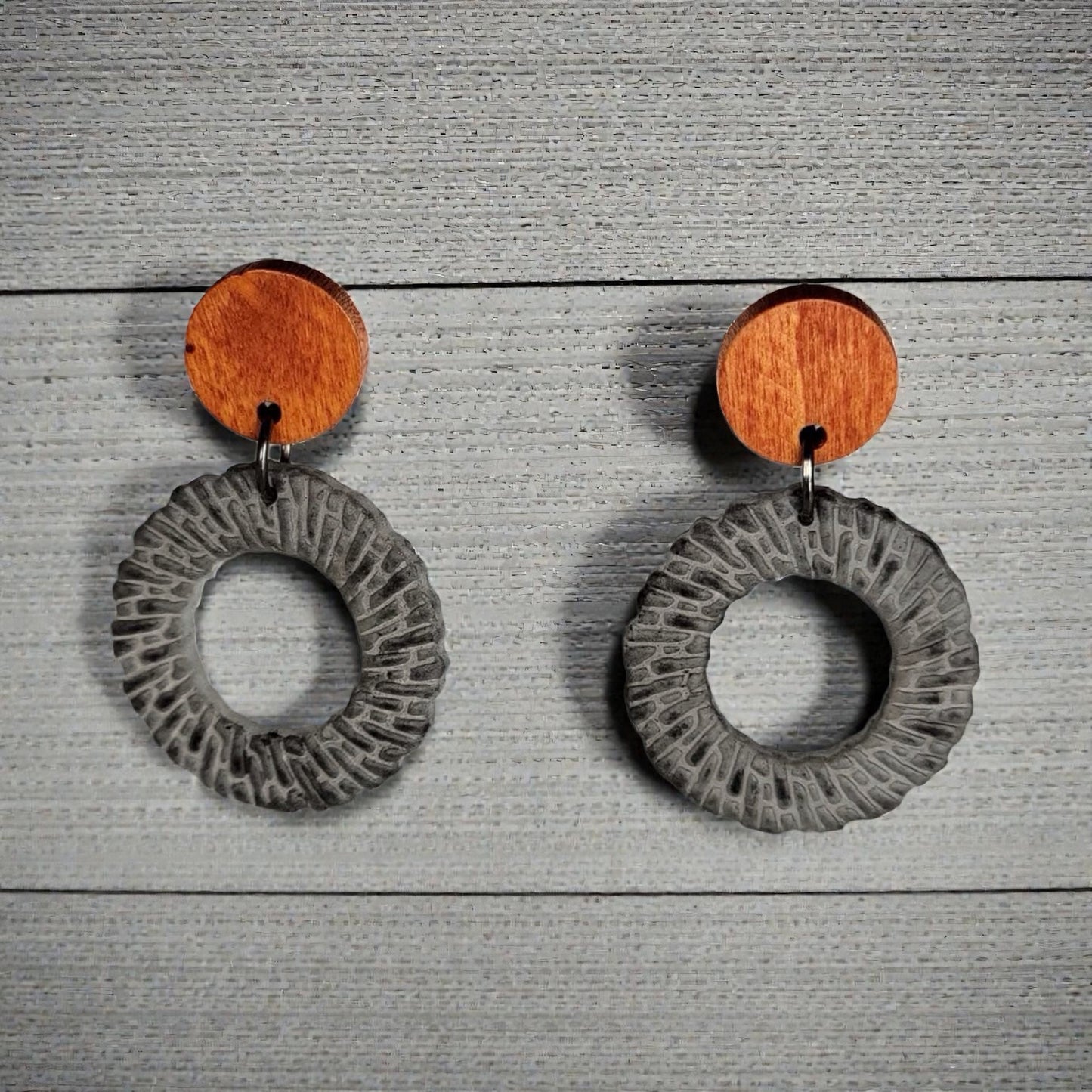 Circle Earrings with Wooden Stud