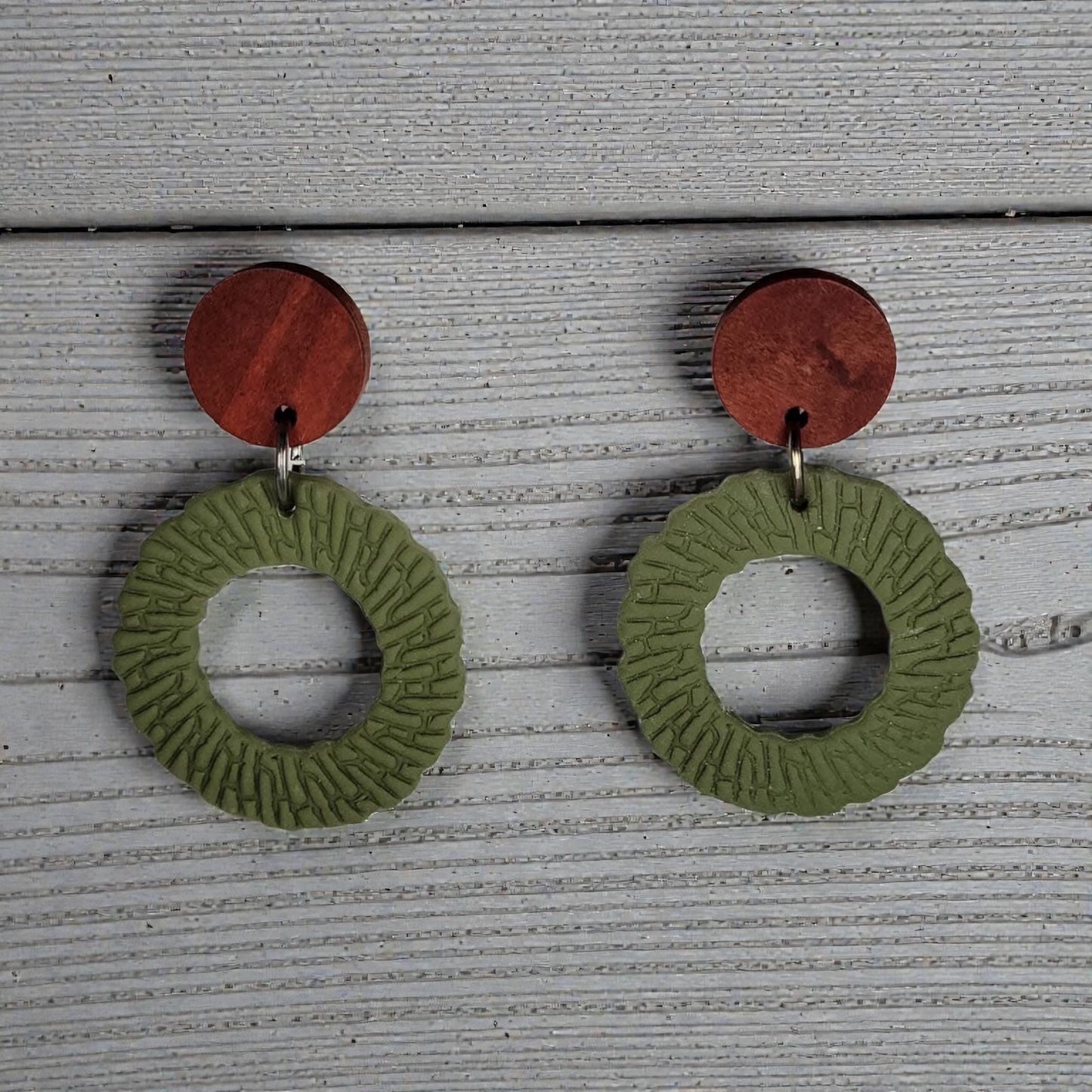 Circle Earrings with Wooden Stud