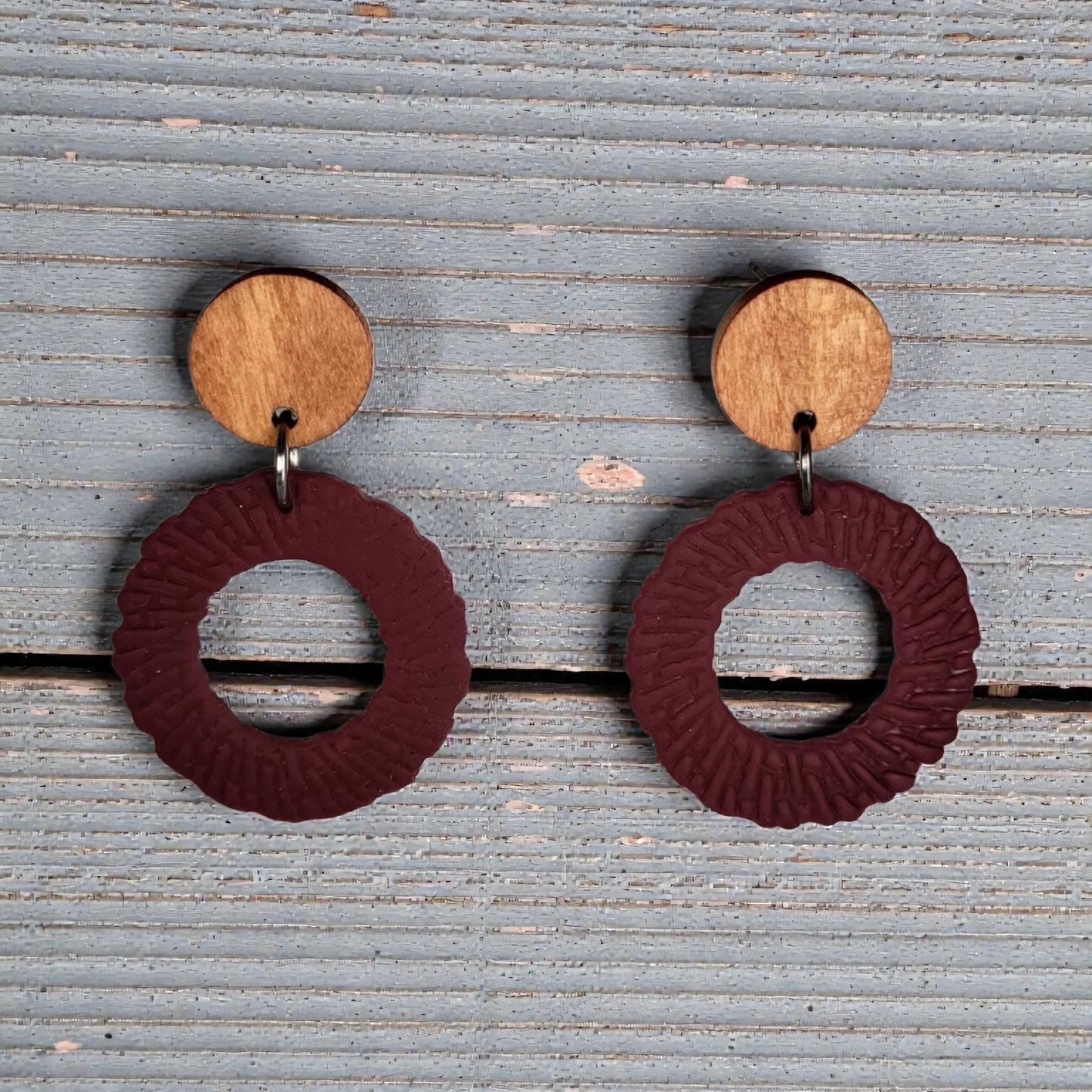 Circle Earrings with Wooden Stud