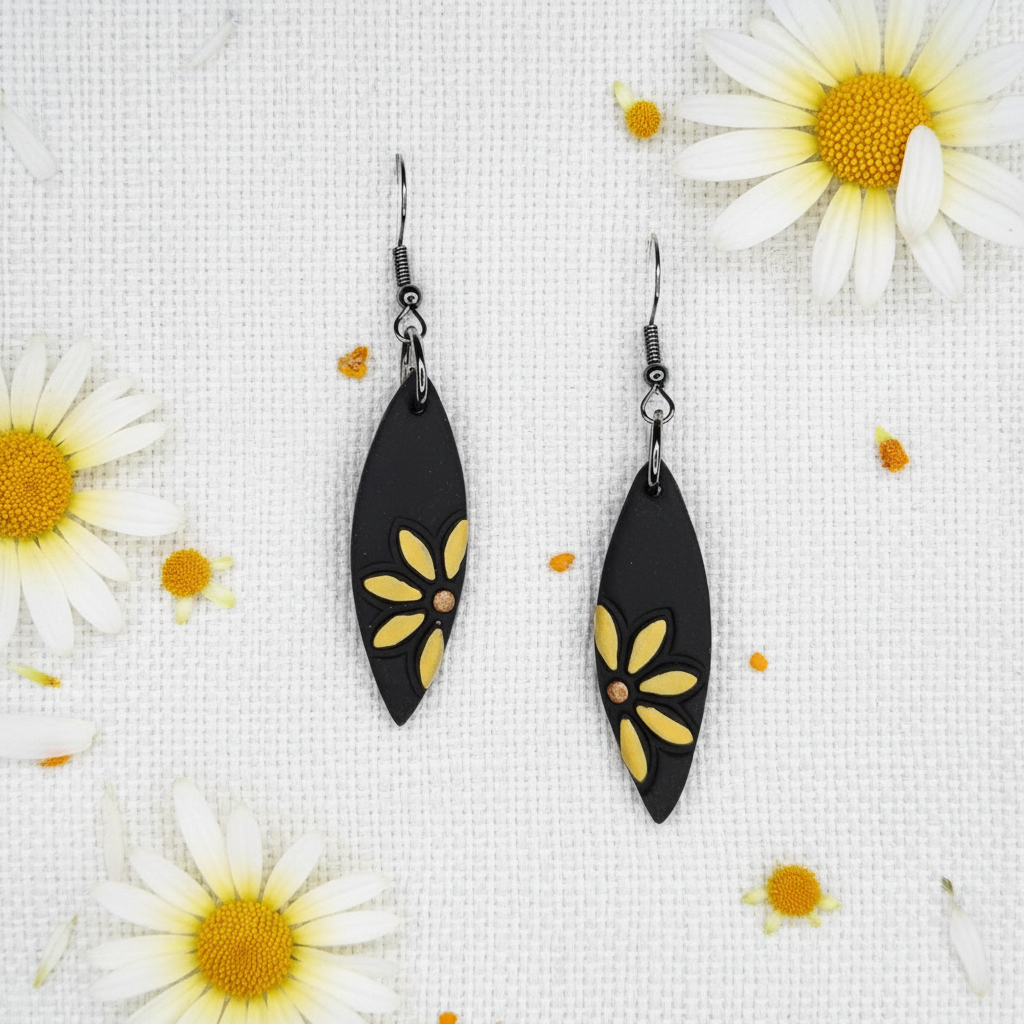 Delicate Hand Painted Daisy Earrings