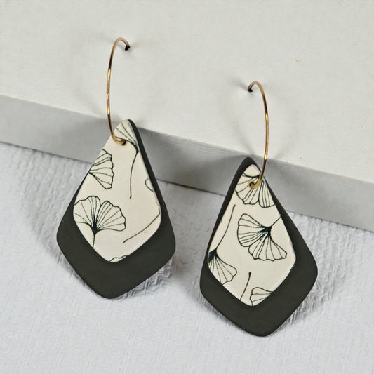 Deep Green and White Hoop Earrings